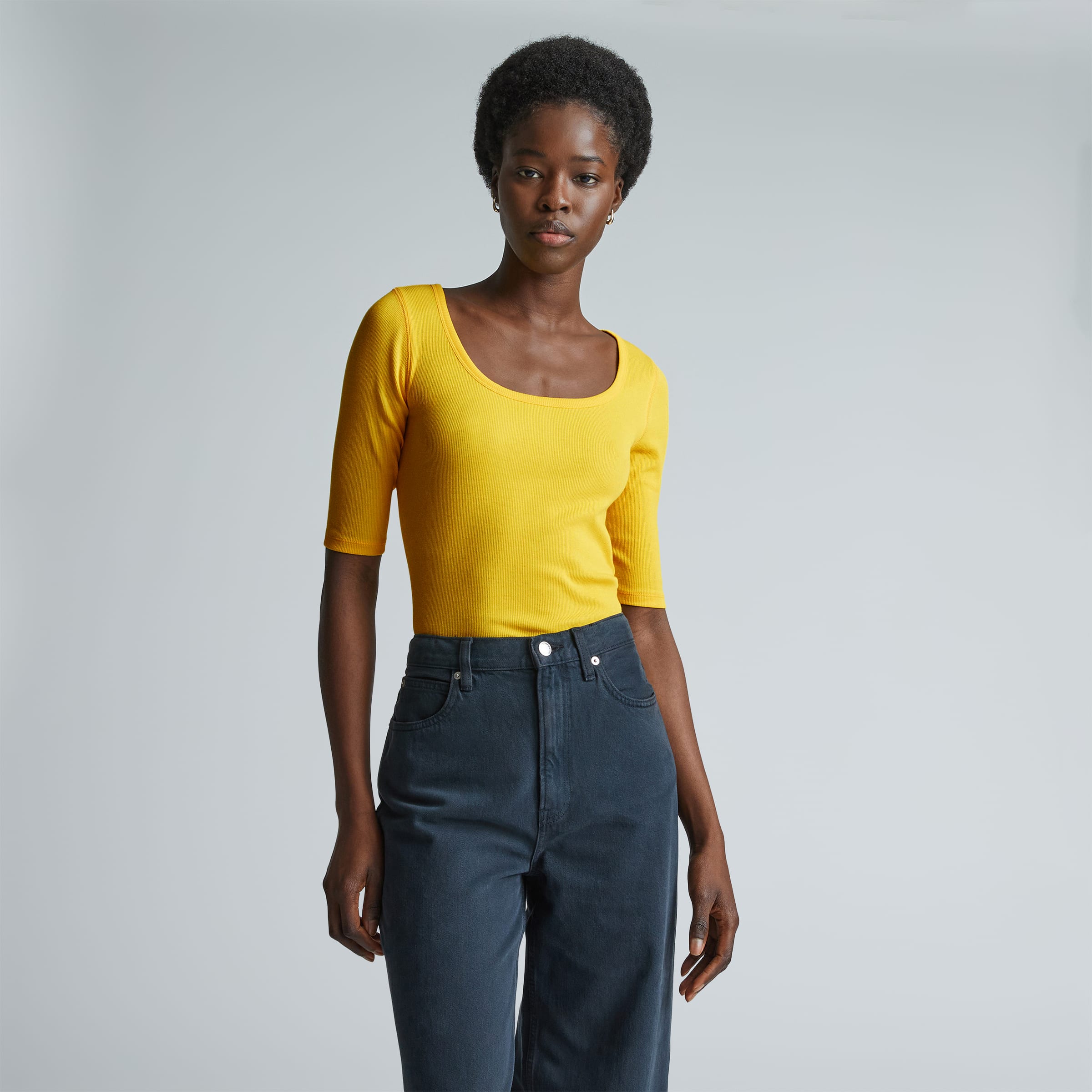 The Pima Micro Rib Scoop Neck Tee High Visibility Yellow Everlane