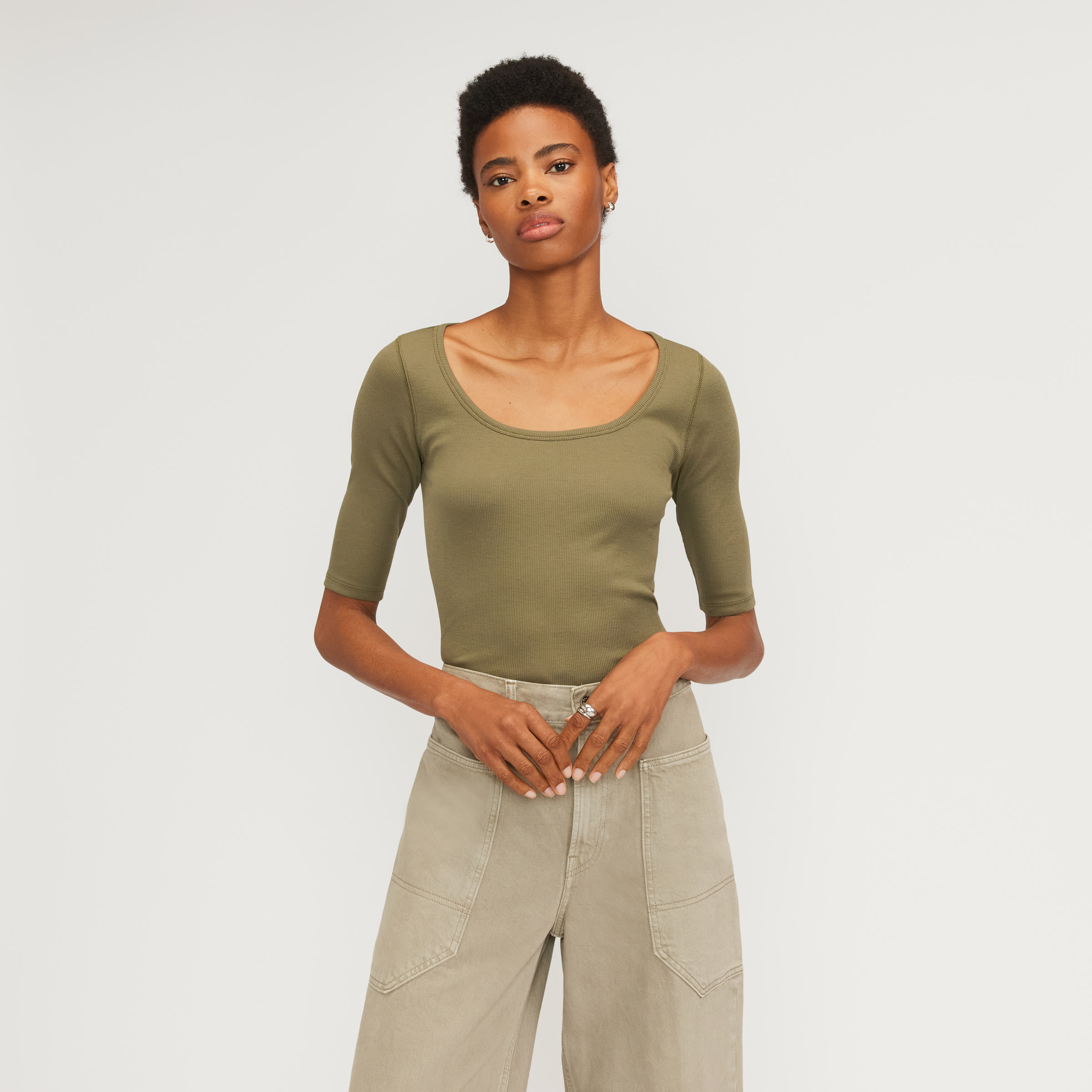 The Pima Micro Rib Scoop Neck Tee Kalamata Everlane