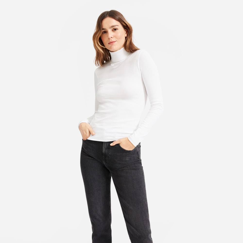 Womens white ribbed turtleneck Clearance