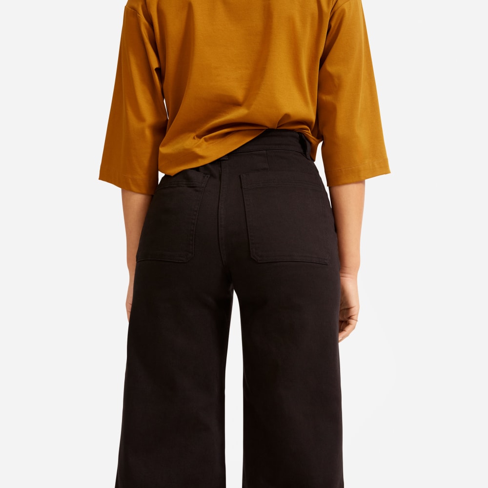 wide leg black cropped trousers