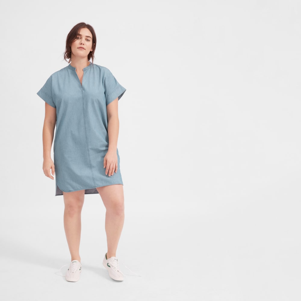 everlane split neck jean dress