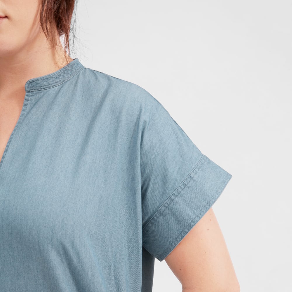 everlane split neck jean dress