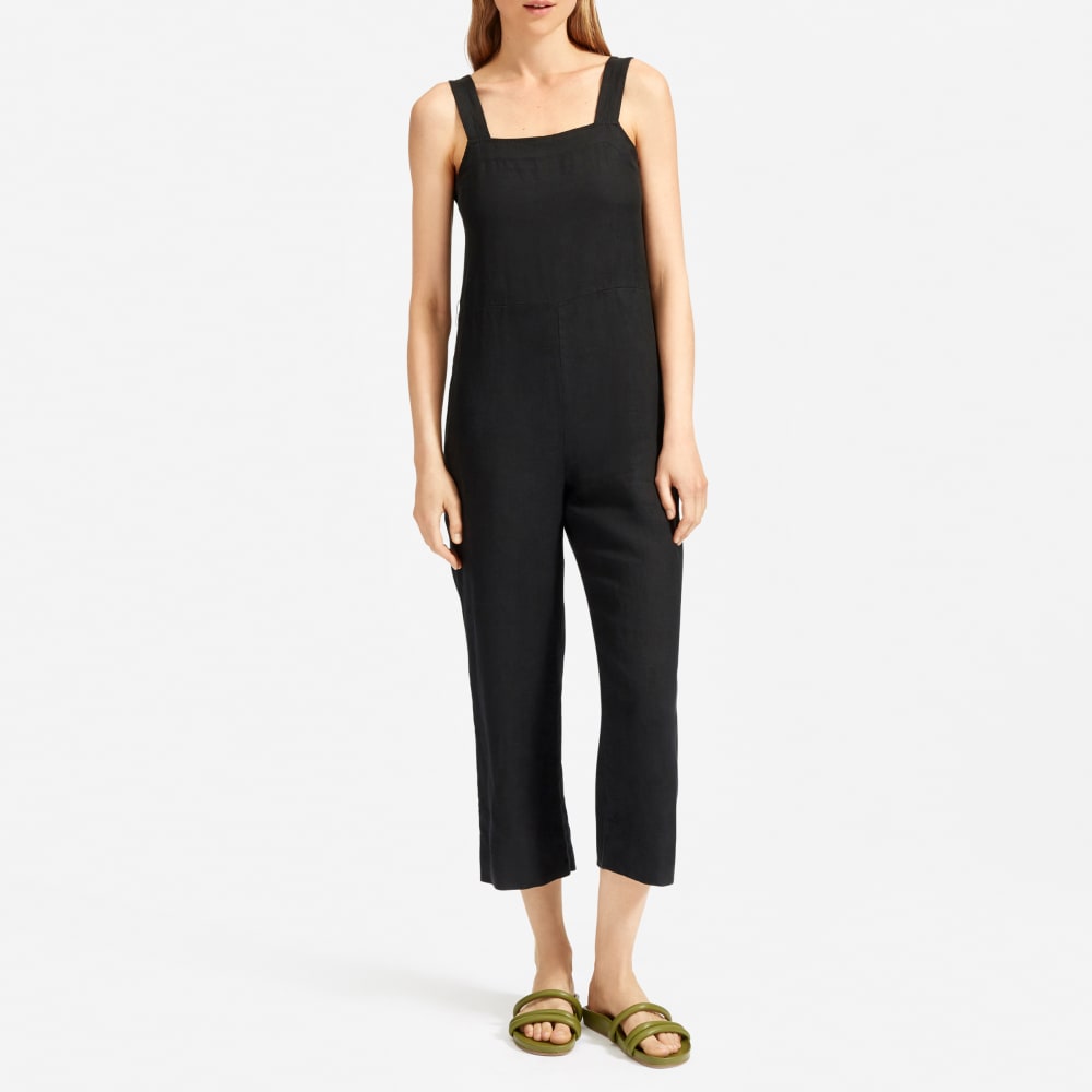 Black linen jumpsuit womens clearance