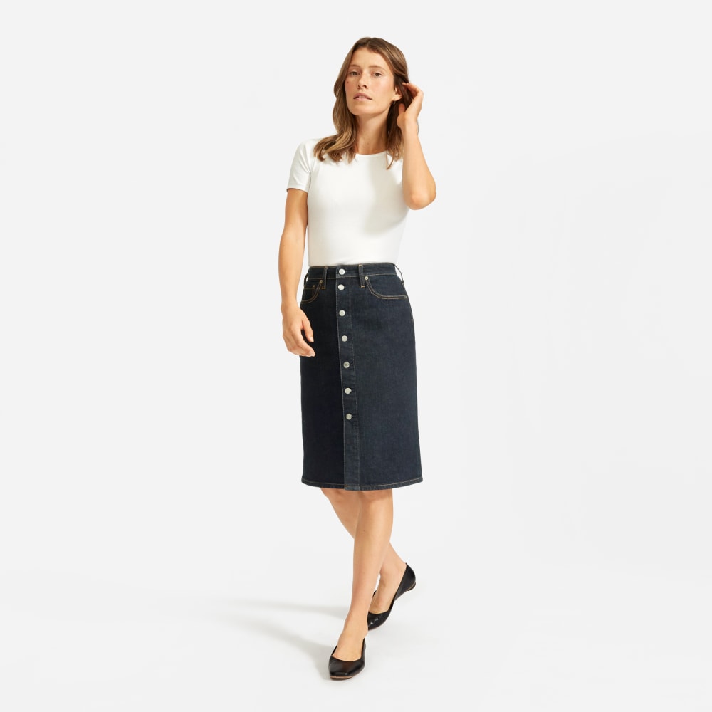 denim pencil skirt button front