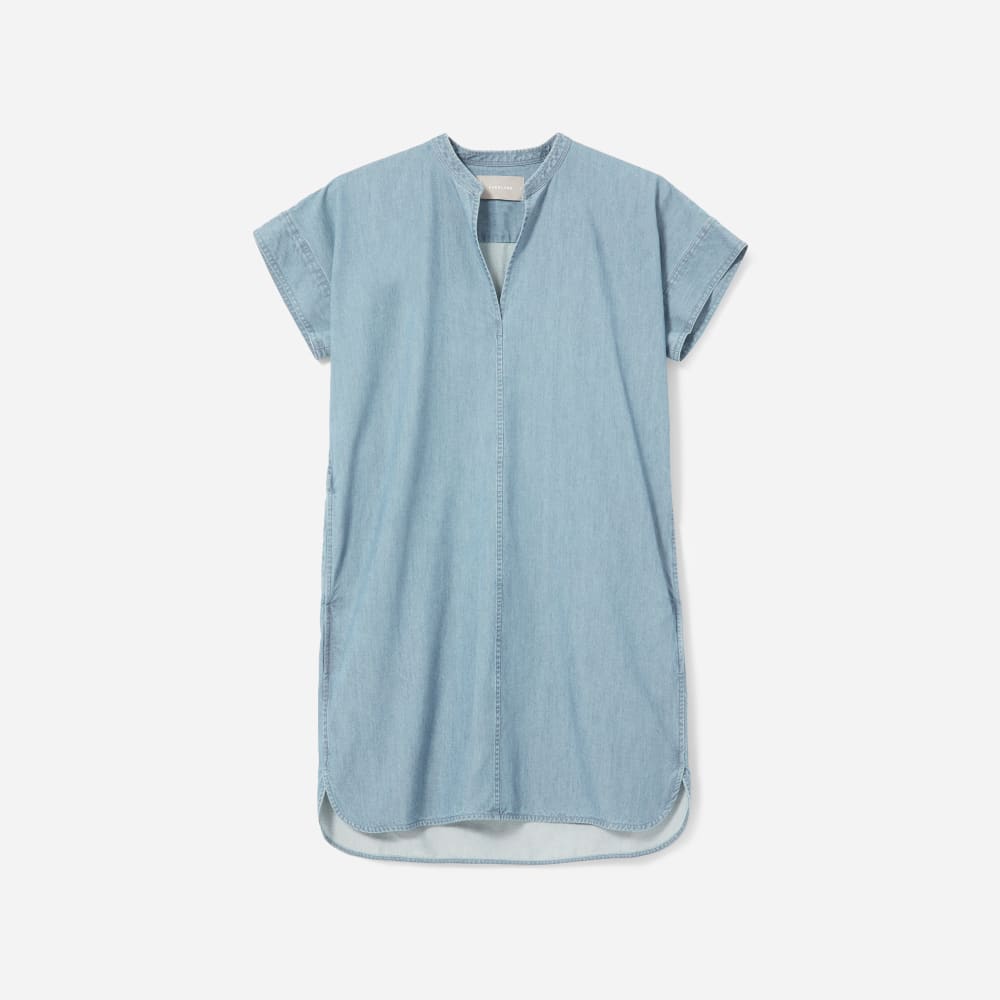 everlane split neck jean dress