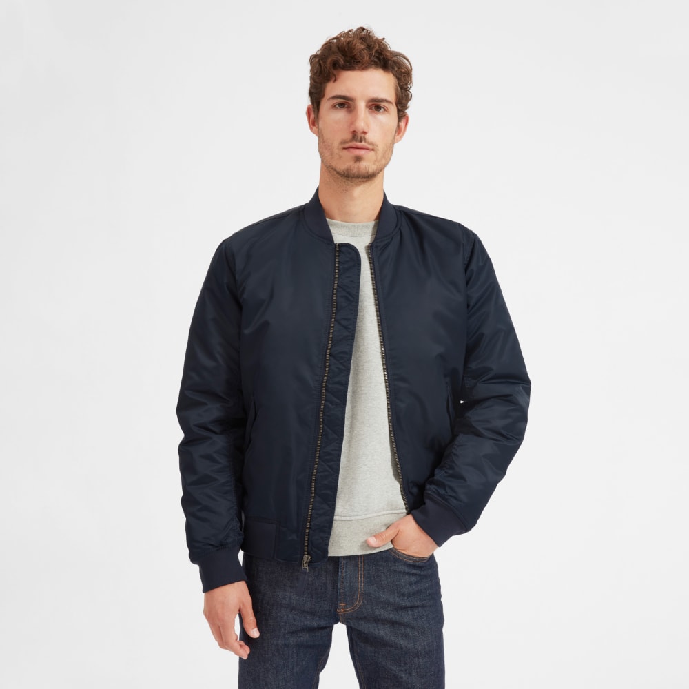 navy nylon bomber jacket