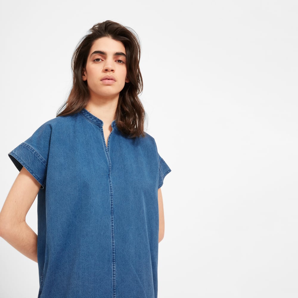 everlane split neck jean dress
