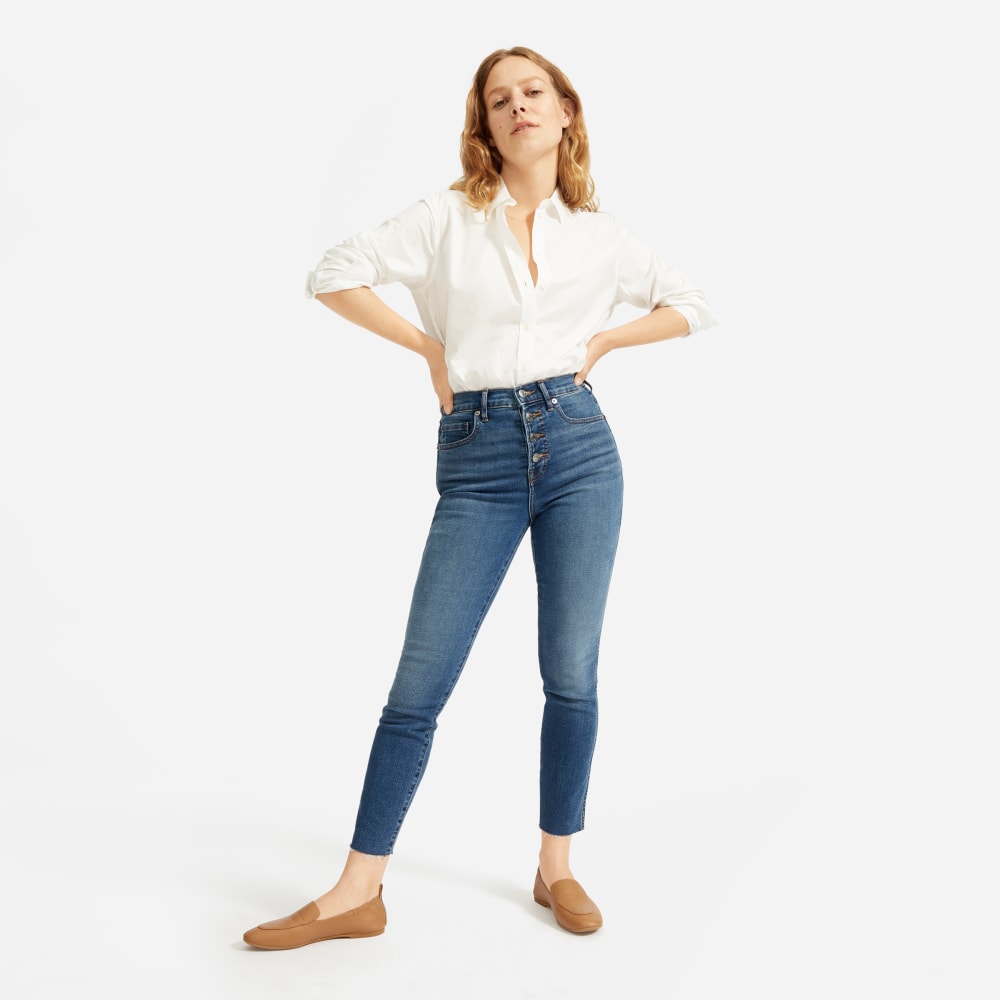 button fly stretch jeans