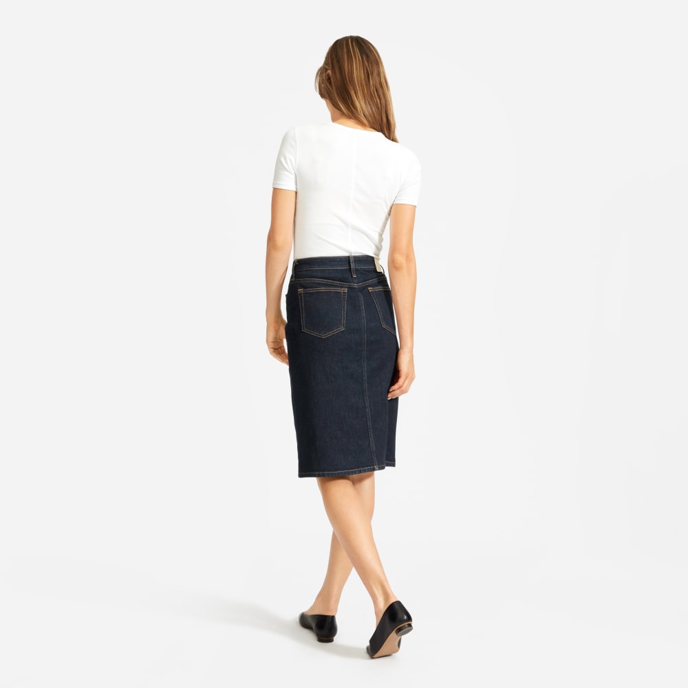 button front denim pencil skirt