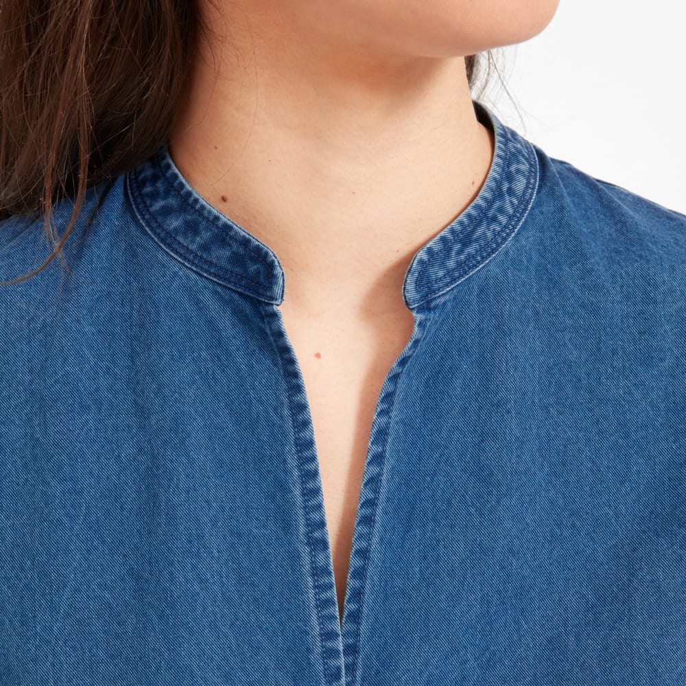 everlane split neck jean dress