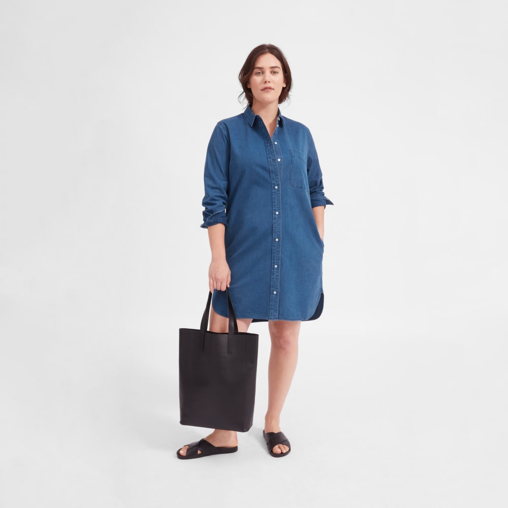 everlane split neck jean dress