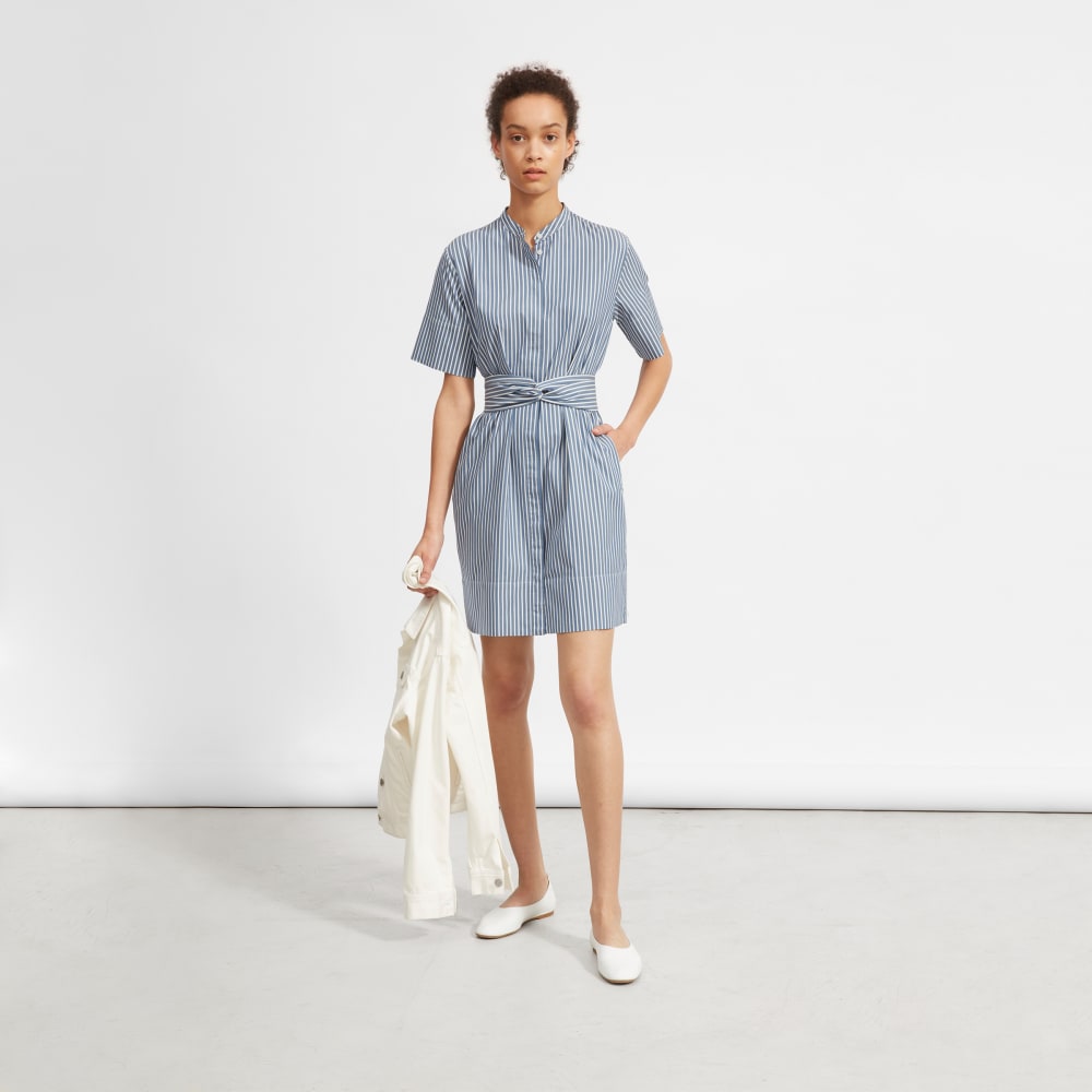 Everlane cotton collarless belted shirt dress clearance