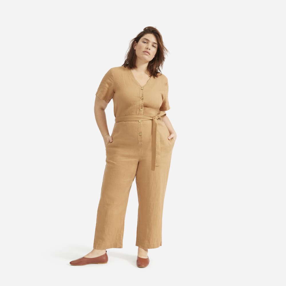 Linen short sleeve jumpsuit Outlet