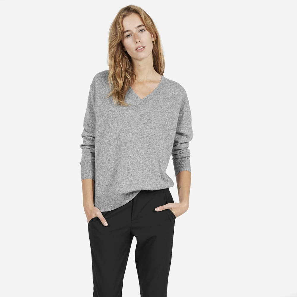 grey cashmere v neck sweater women's