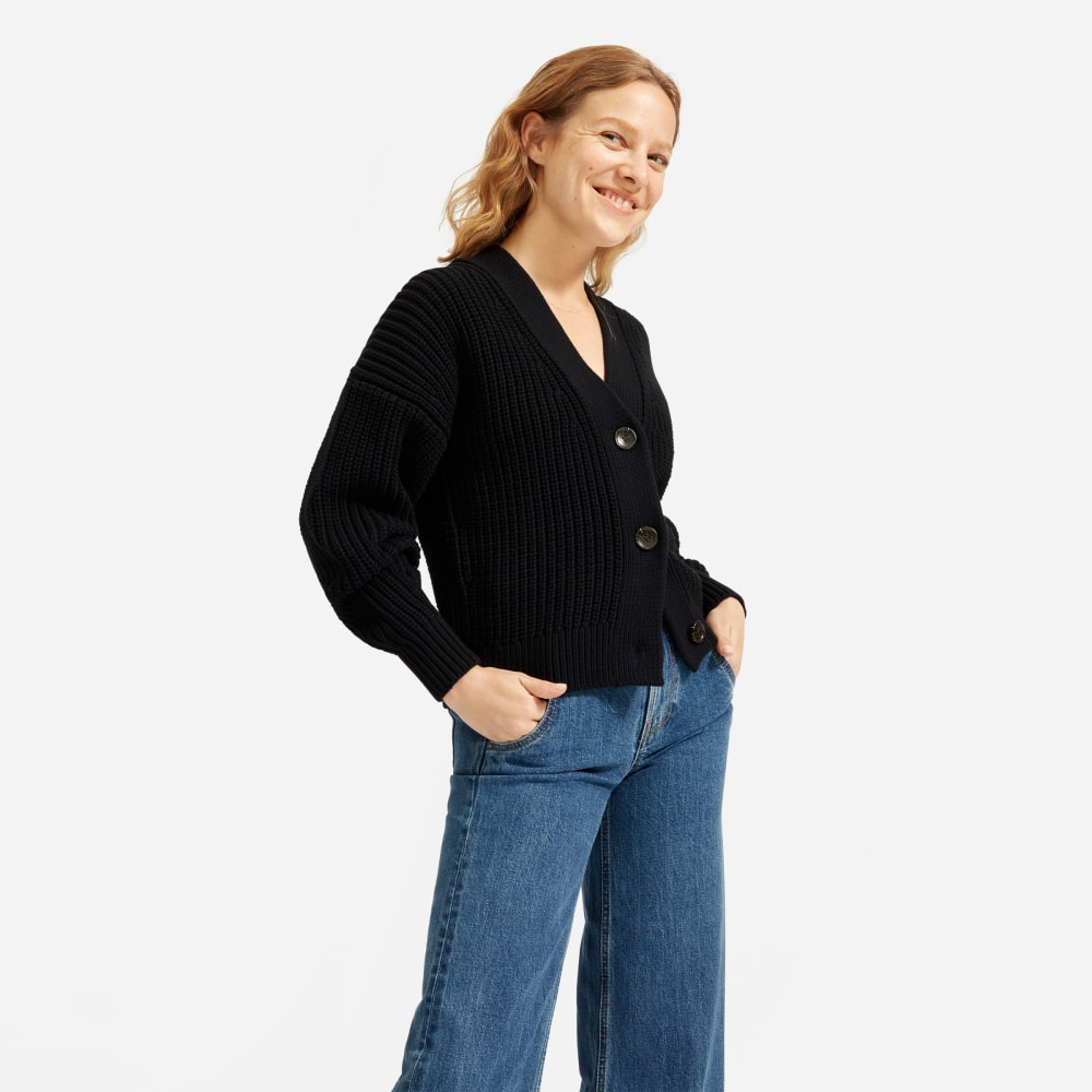 everlane texture cotton crop cardigan