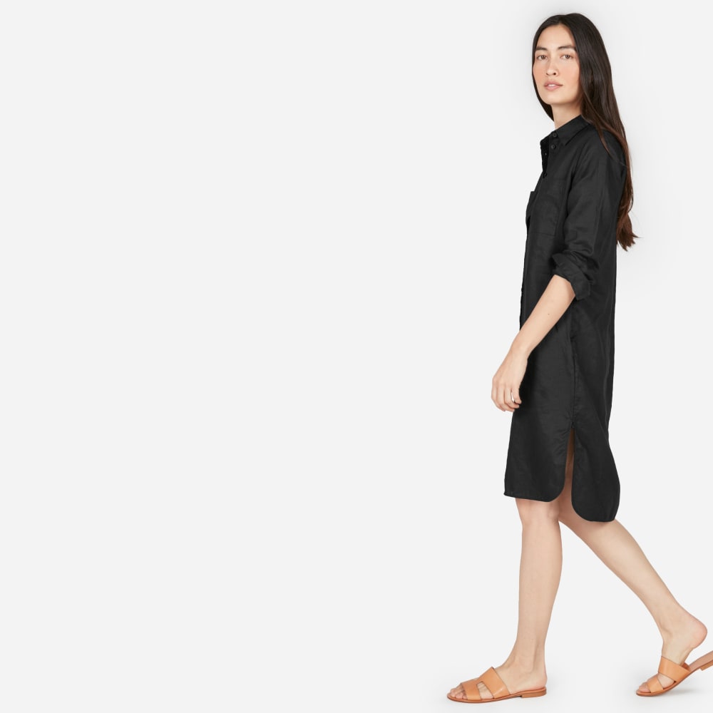 black linen shirt dress