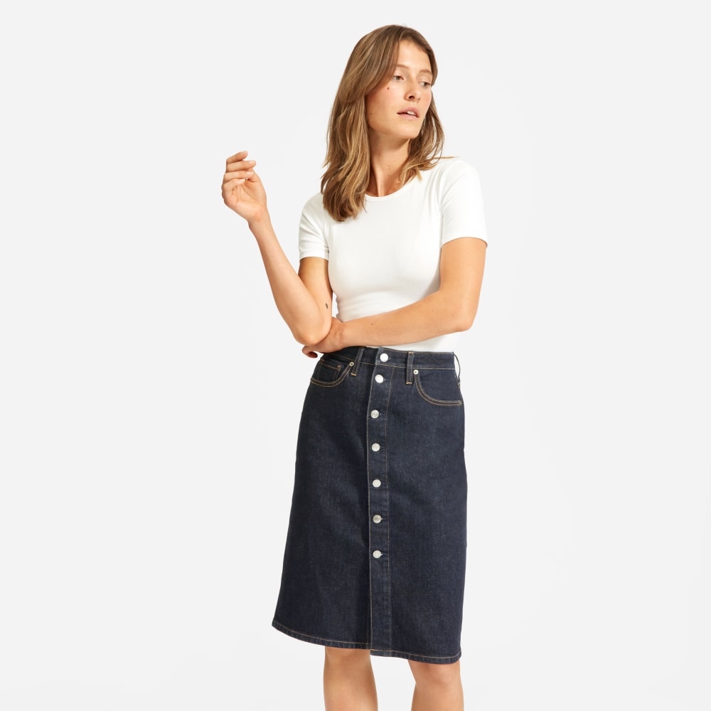 button up denim pencil skirt