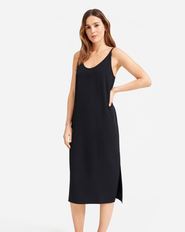 everlane split neck jean dress