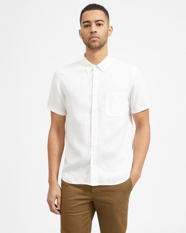 mens slim fit short sleeve linen shirt