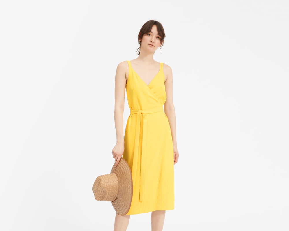 long yellow wrap dress