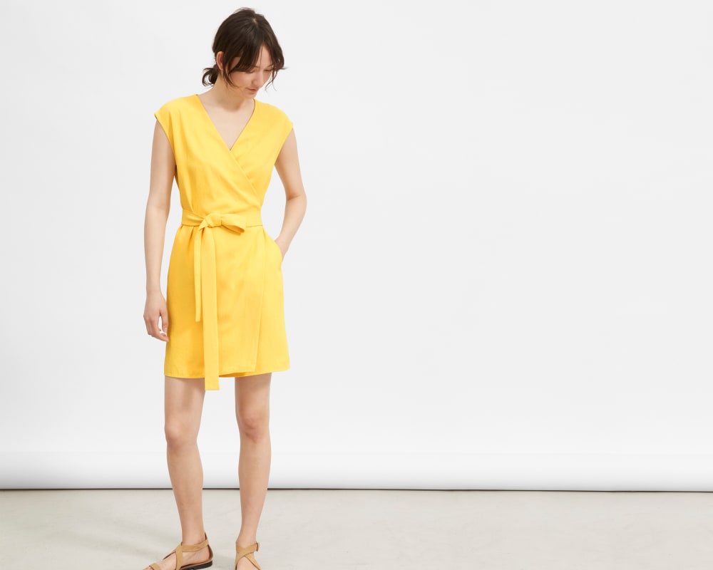 yellow mini wrap dress