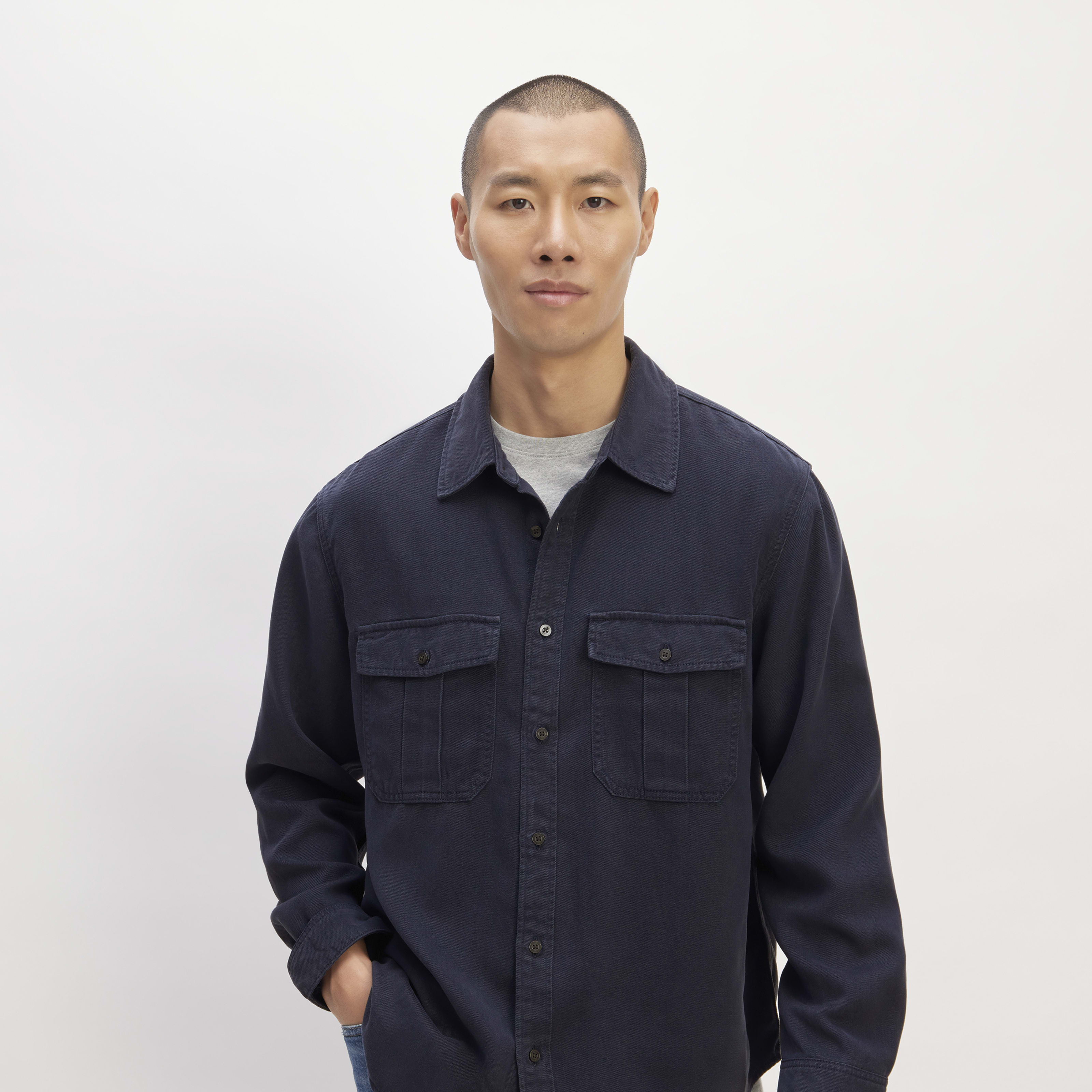 men's tencelâ„¢ utility overshirt sweater by everlane in navy, size xs
