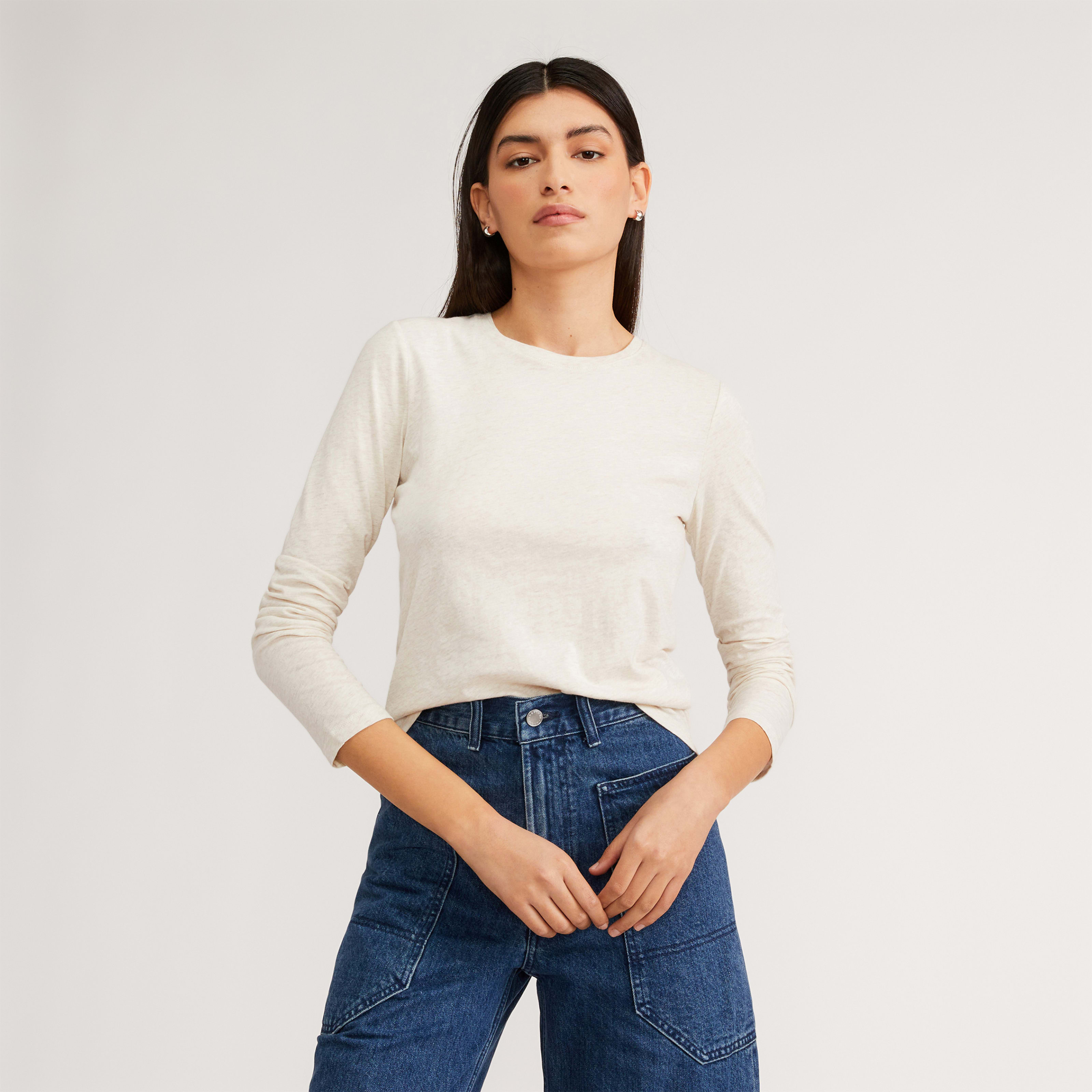 women's organic cotton long-sleeve crew sweater by everlane in oatmeal, size xxs