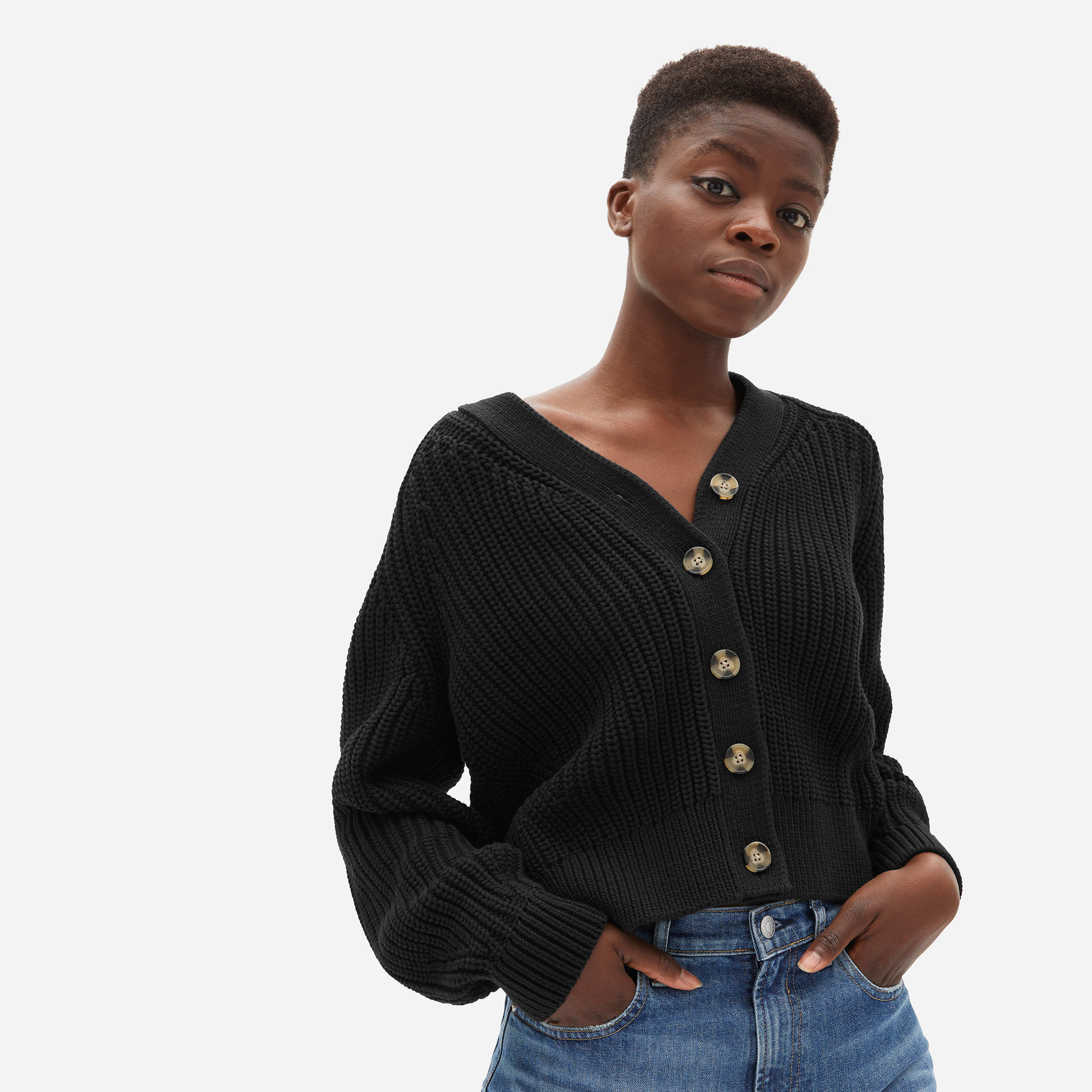 Women's Texture Cotton Cardigan by Everlane in Black, Size XXS