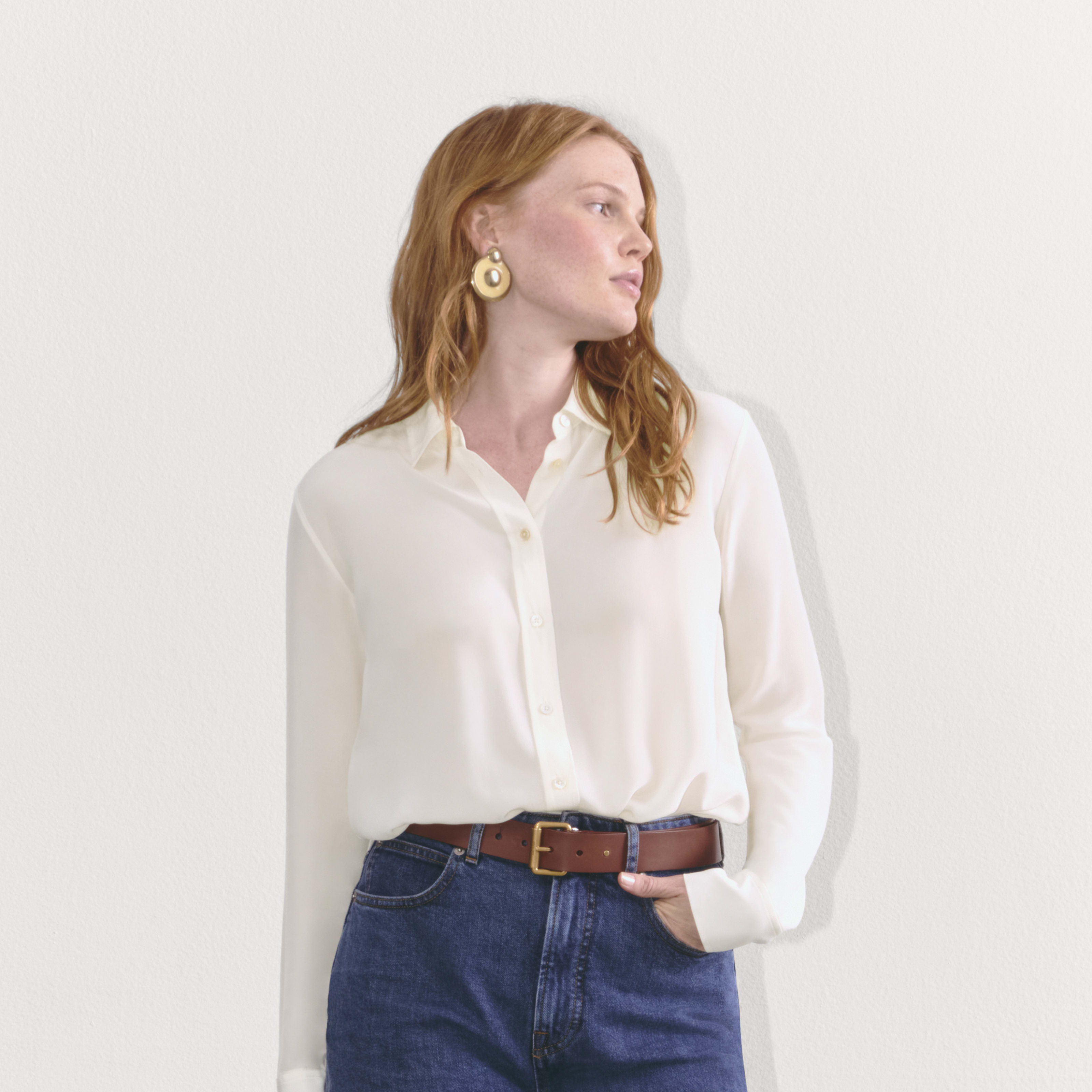 Women's Must-Have Shirt in Washable Silk by Everlane in Off White, Size 14