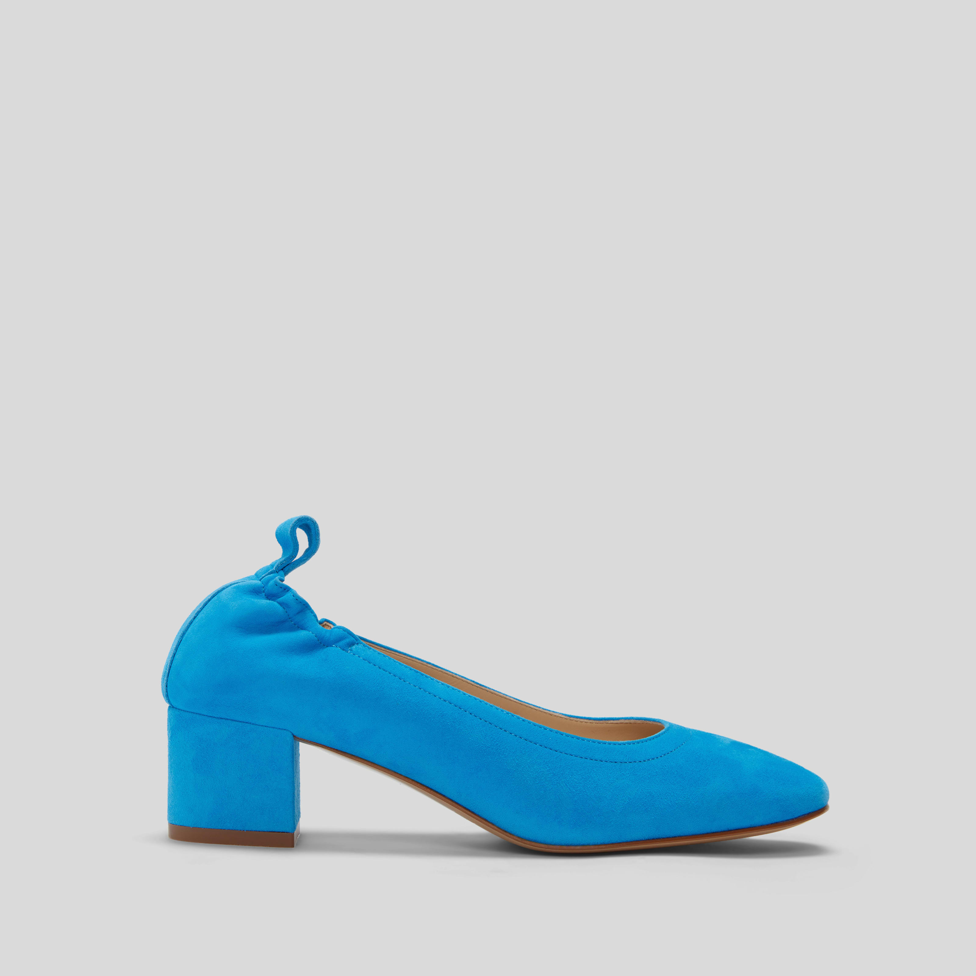 pump heel by everlane in brilliant blue suede, size 5.5