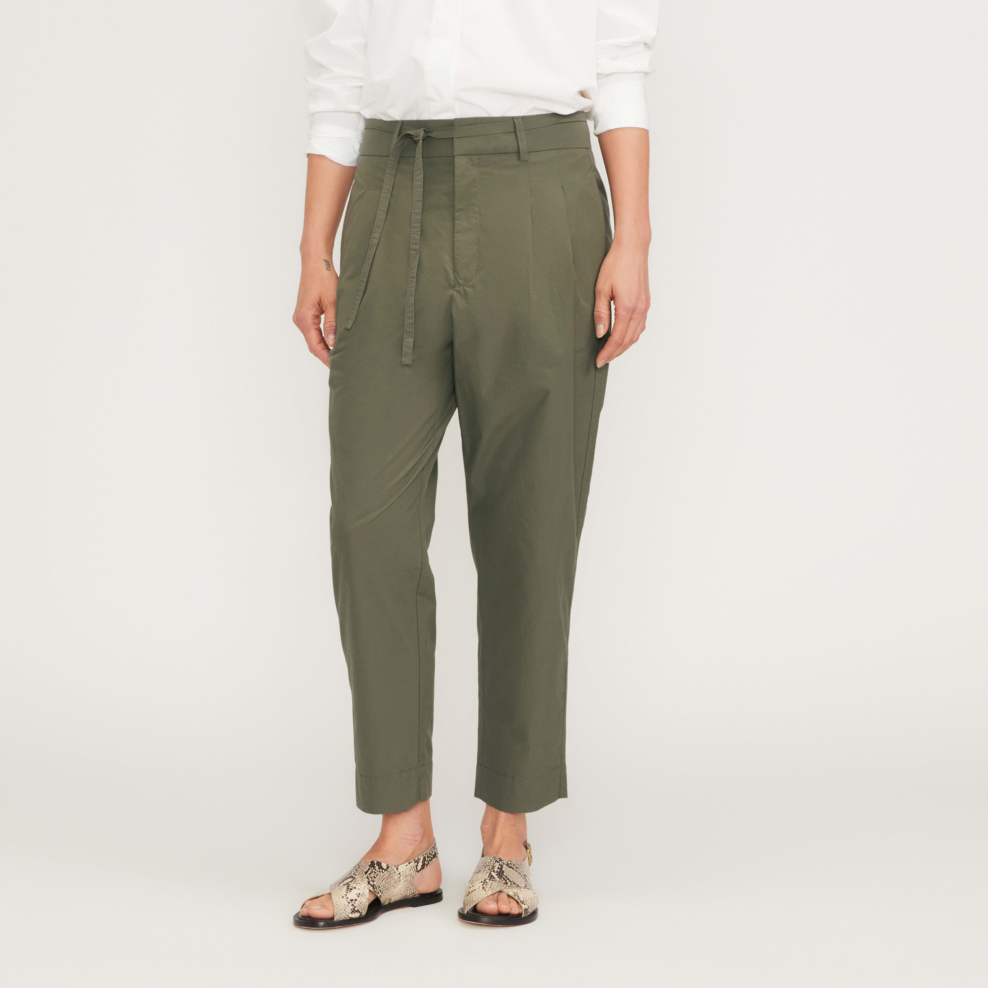 women's poplin pleated taper pant by everlane in olive, size 00