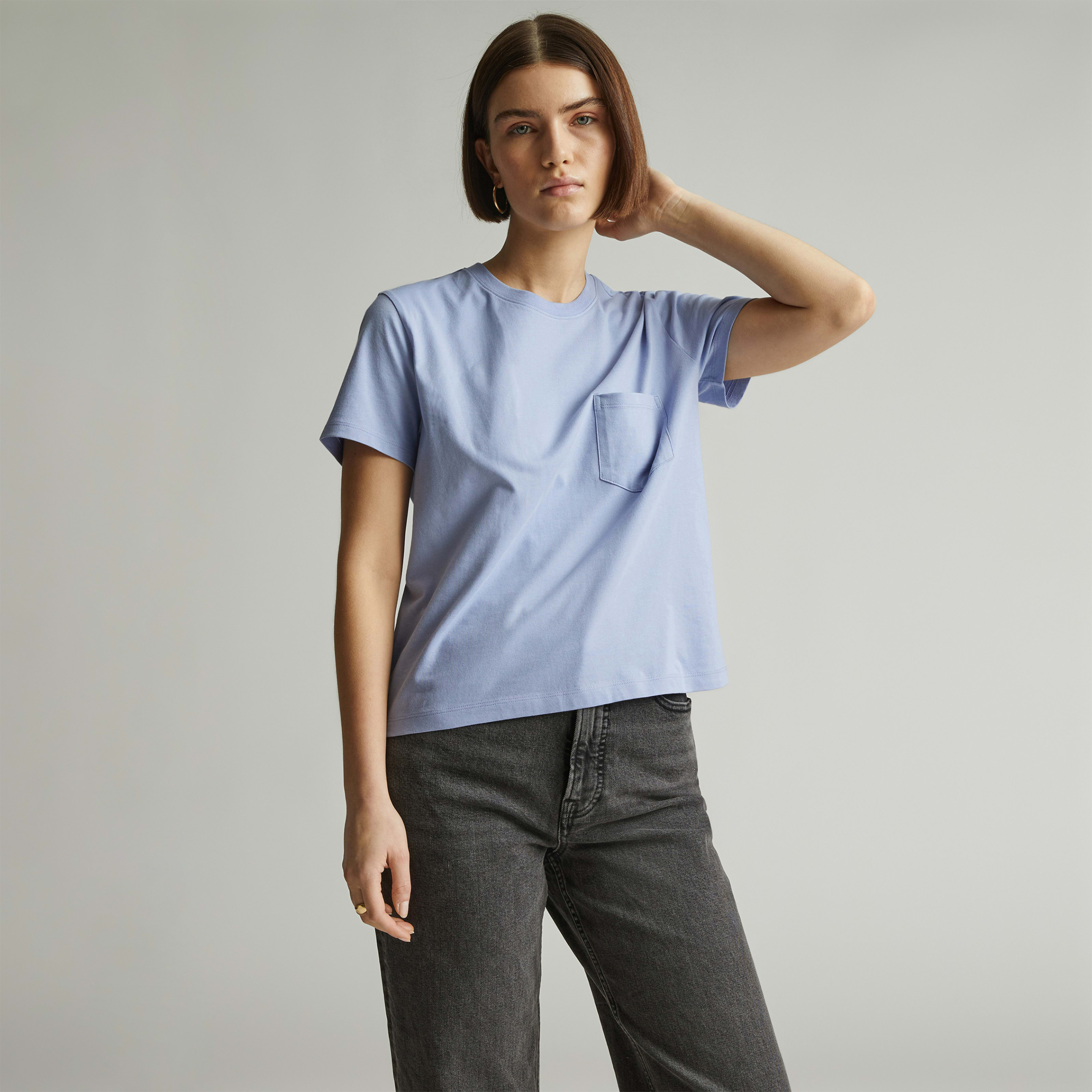 women's organic cotton box-cut t-shirt by everlane in periwinkle, size xs
