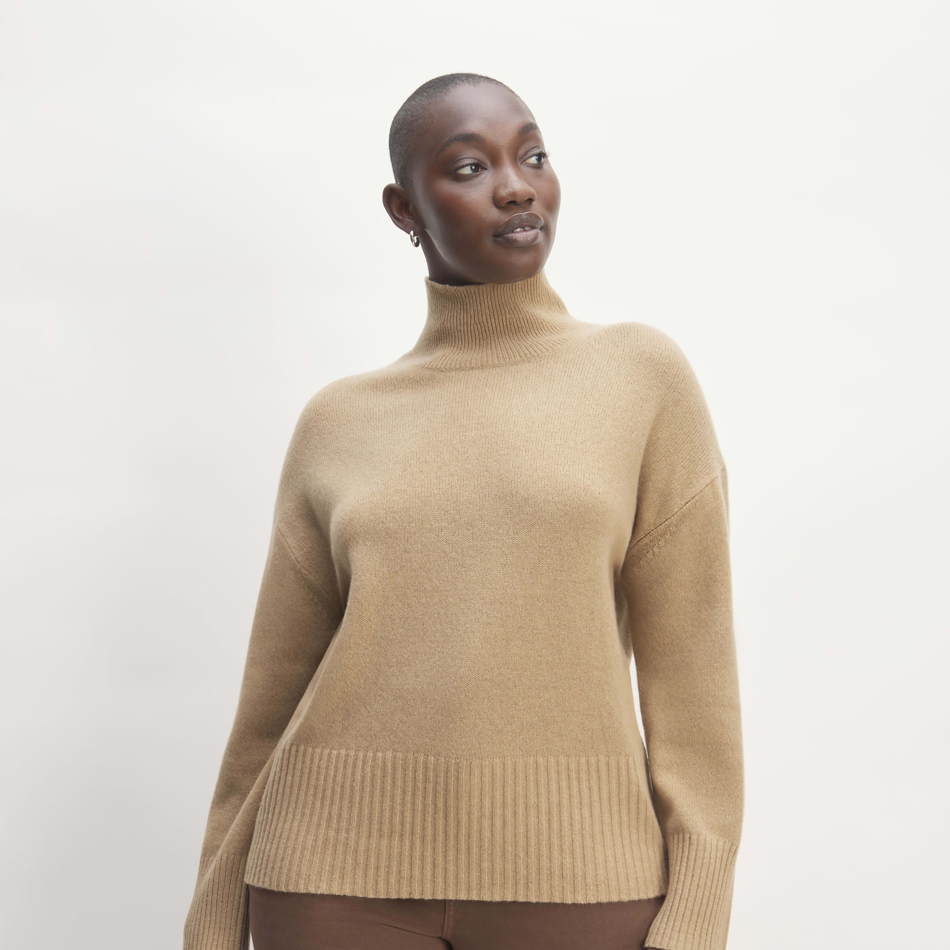 women's cashmere oversized turtleneck sweater by everlane in light camel, size xxs