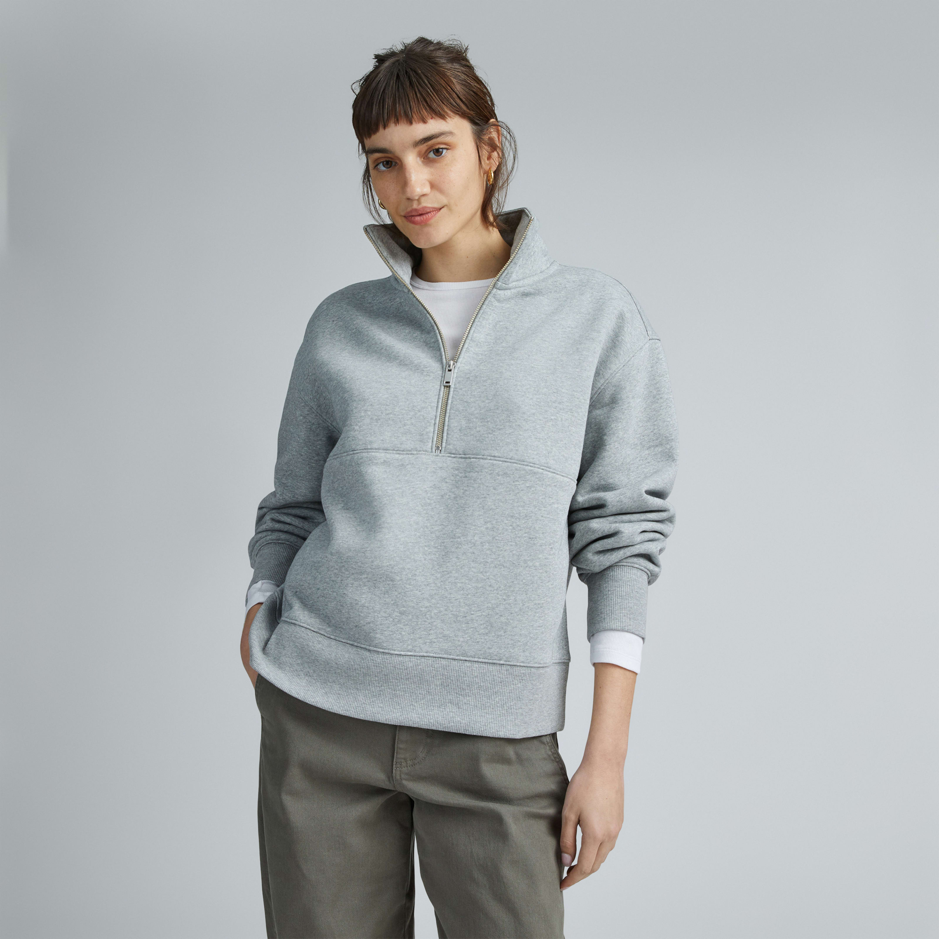 women's retrack half-zip sweatshirt by everlane in heather grey, size xxs