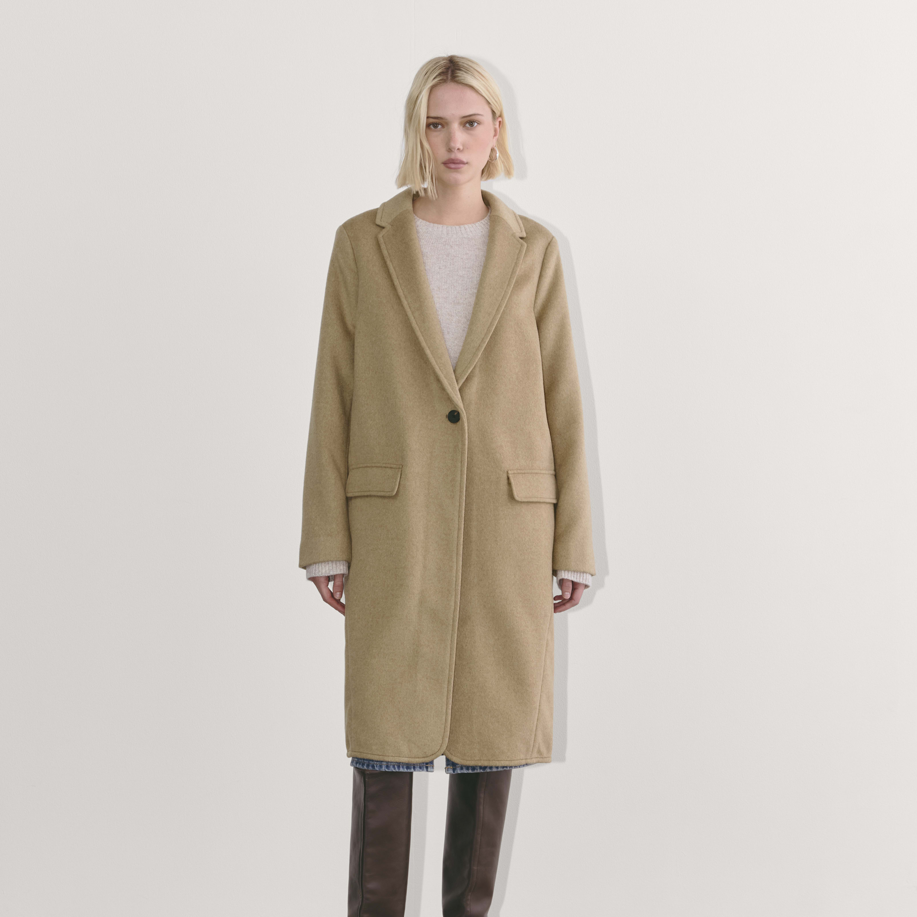 Women's Topcoat in Wool by Everlane in Dark Heathered Camel, Size XL