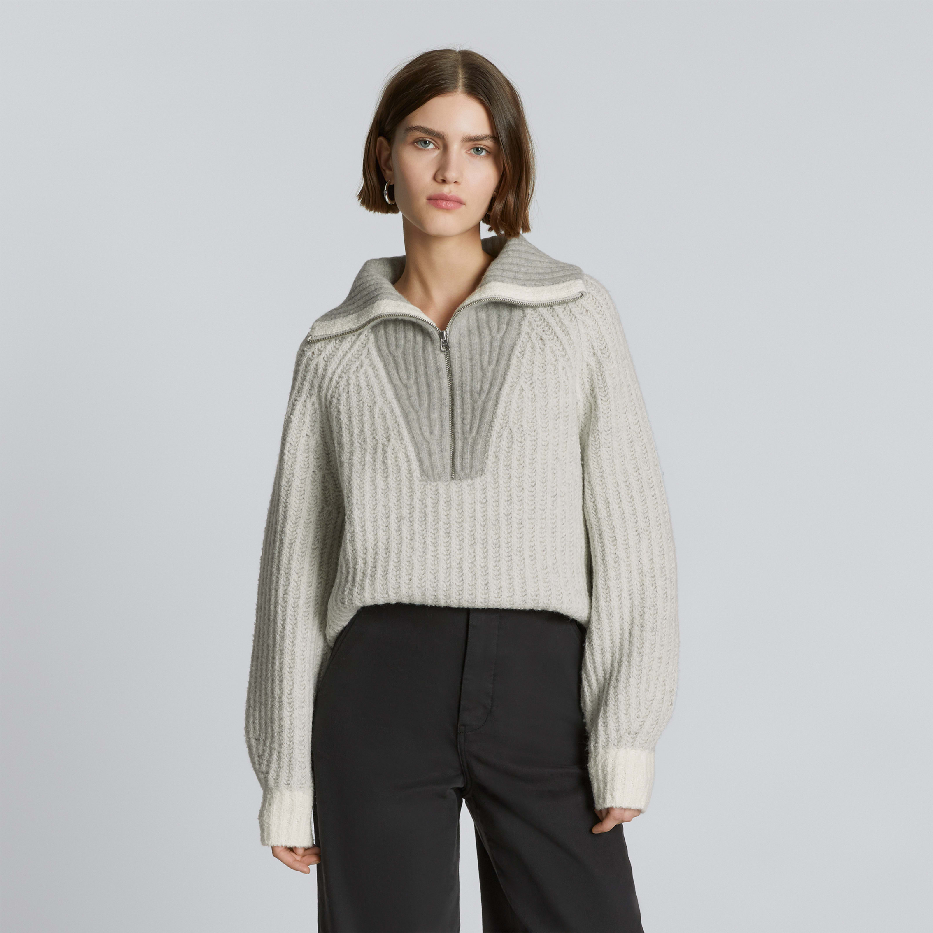 Women's Luxe Teddy Oversized Half Zip Sweater by Everlane in Canvas Tan/Heather Grey, Size XXS