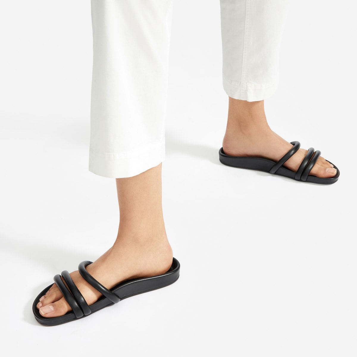 black three strap sandals