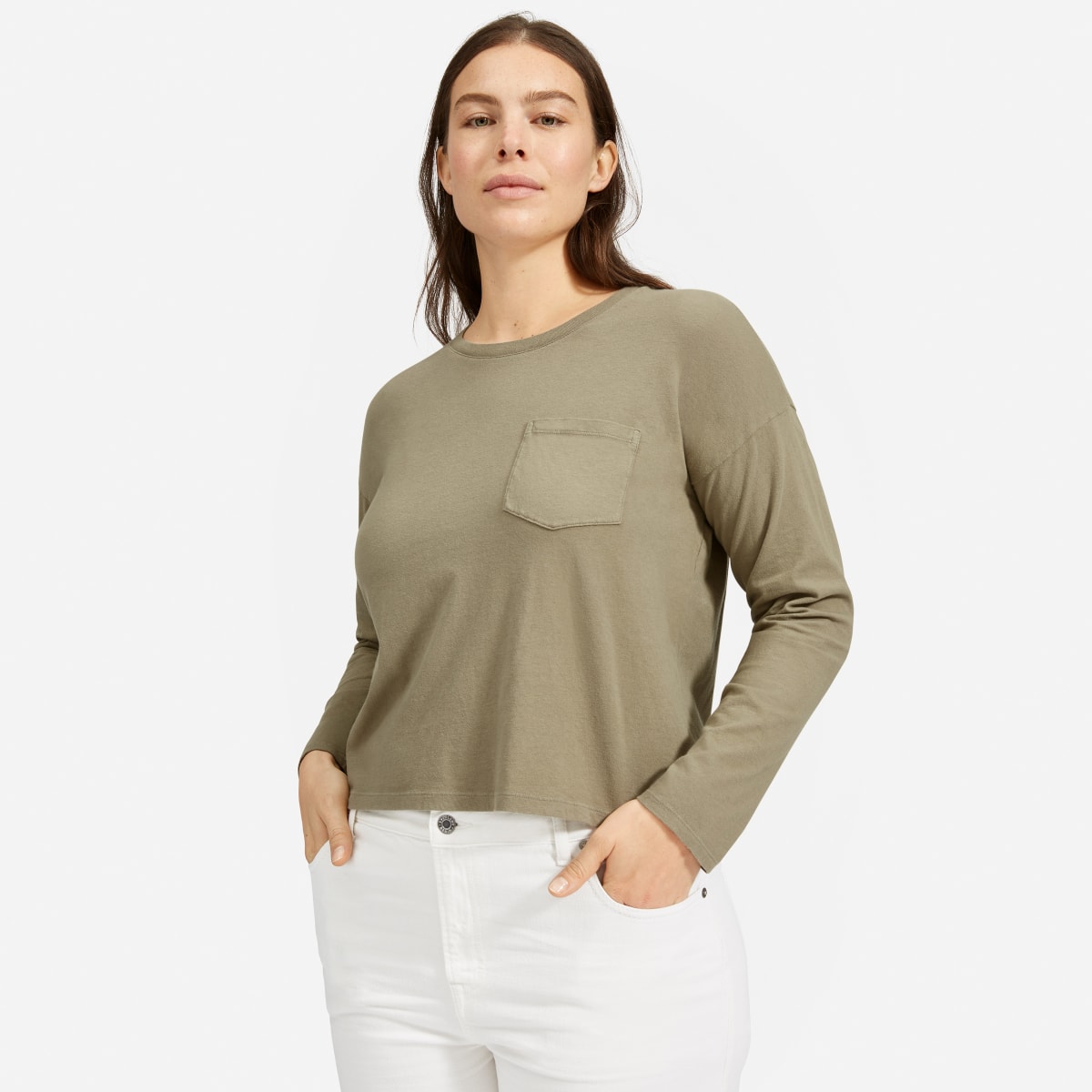 Women's Long-Sleeve Box-Cut Pocket Tee