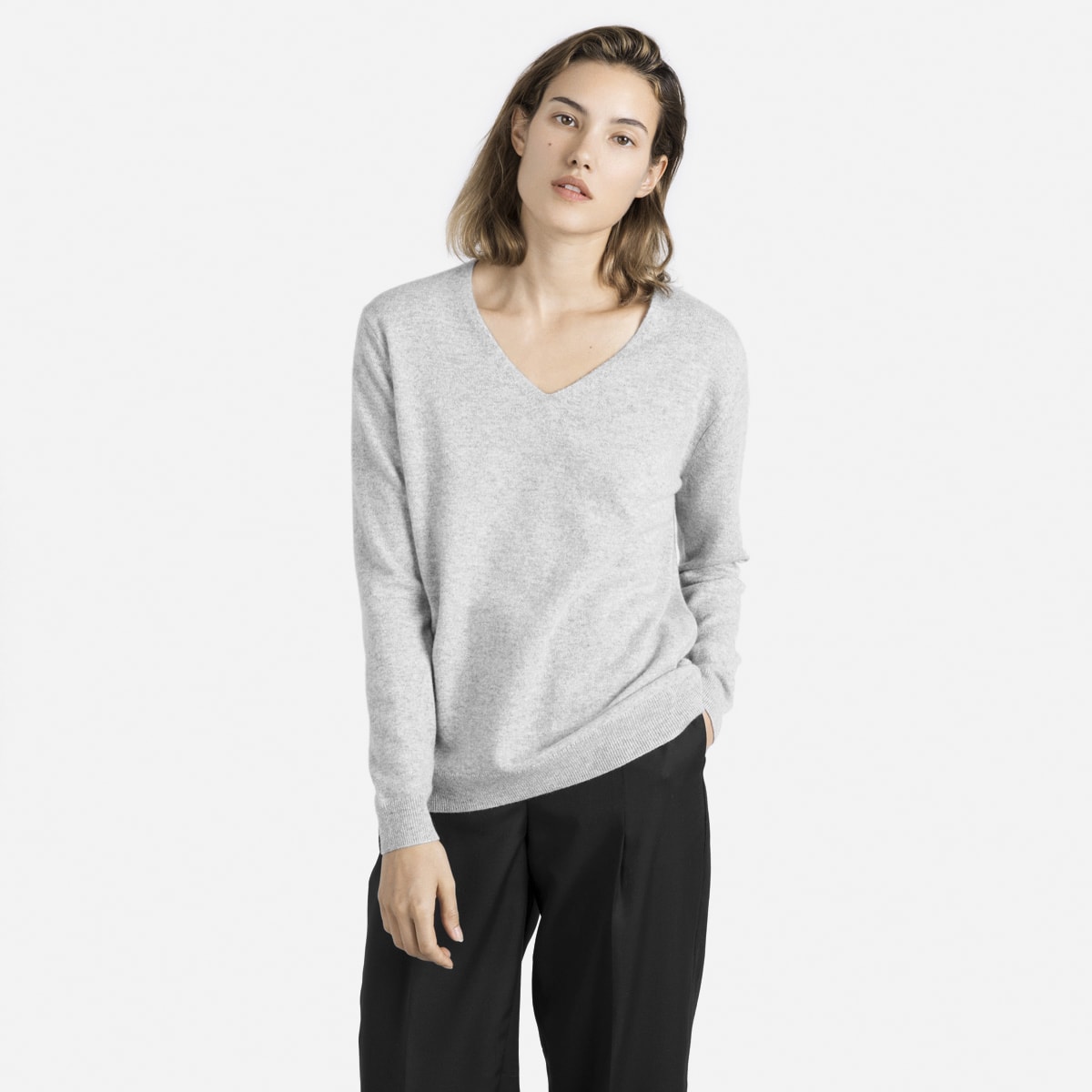 Grey cashmere v neck sweater Sale