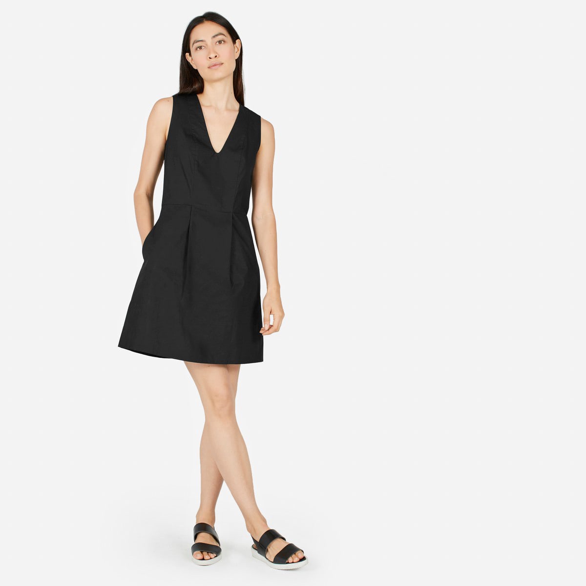 Women S Cotton Poplin Sleeveless V Neck Flare Dress Everlane