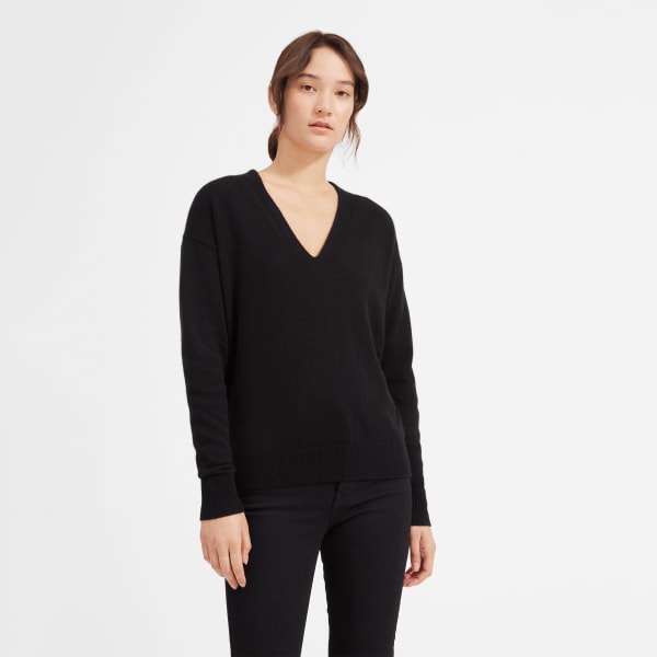 oversized cashmere v neck sweater women's