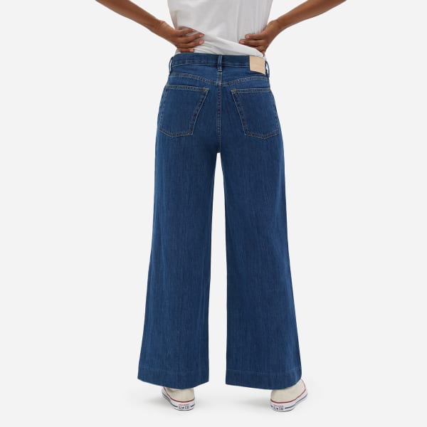 Dark blue denim wide leg jeans clearance