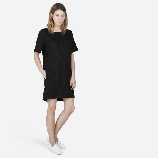 black cotton dress with pockets