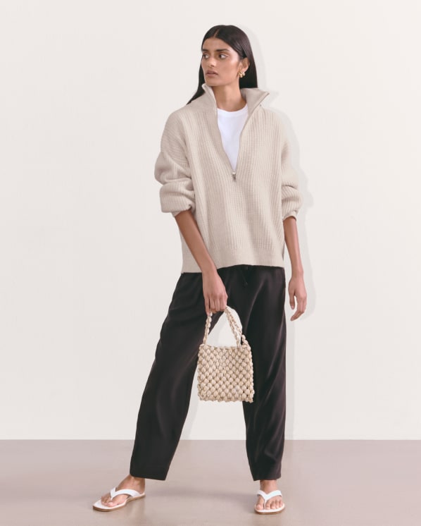 [Image] The Half-Zip Sweater in Luxe Merino on Model | Heathered Oat