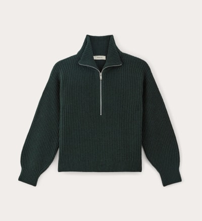 [IMAGE] The Half-Zip Sweater in Luxe Merino | Heather Scarab Green