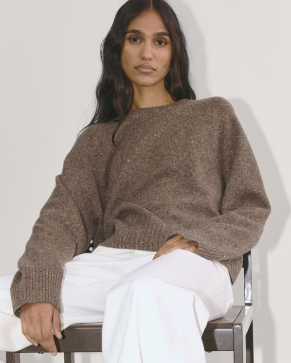 [Image] The Boxy Crew in Cashmere | Taupe Brown Donegal