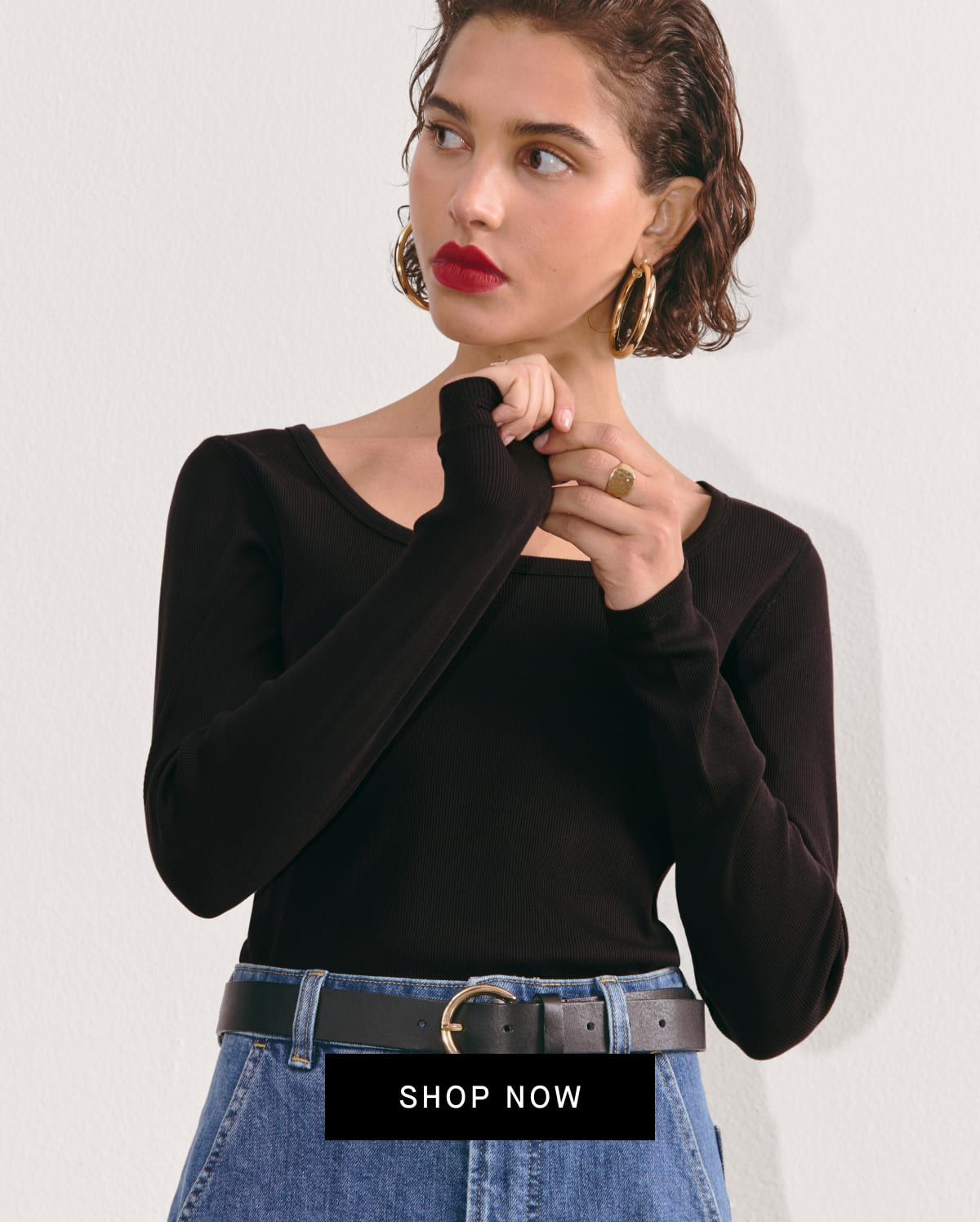 [Image] The Luxe Micro-Rib Long-Sleeve Scoop-Neck Tee [Shop Now]