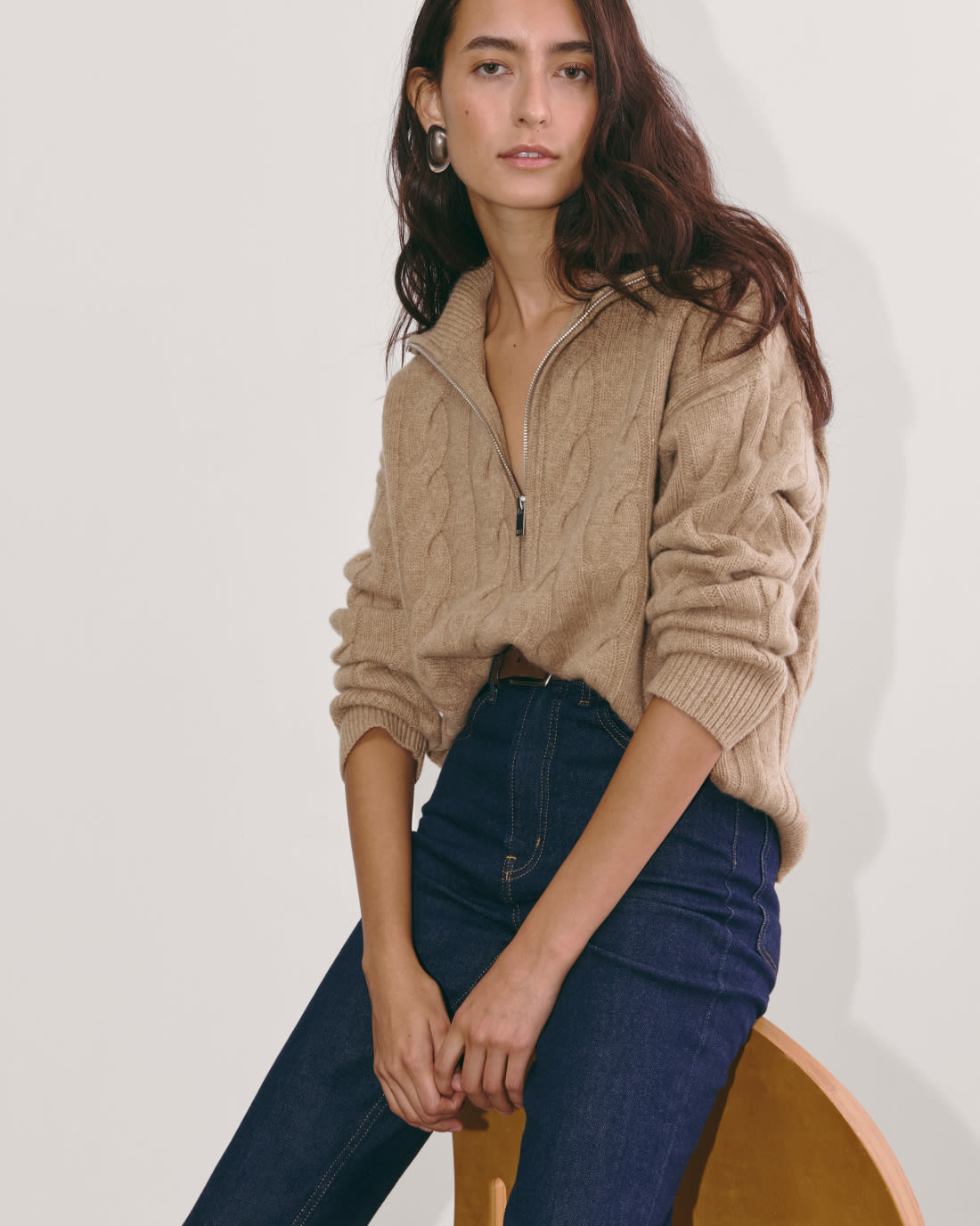 [Image] The Cable Half-Zip in Luxe Merino | Oat Melange