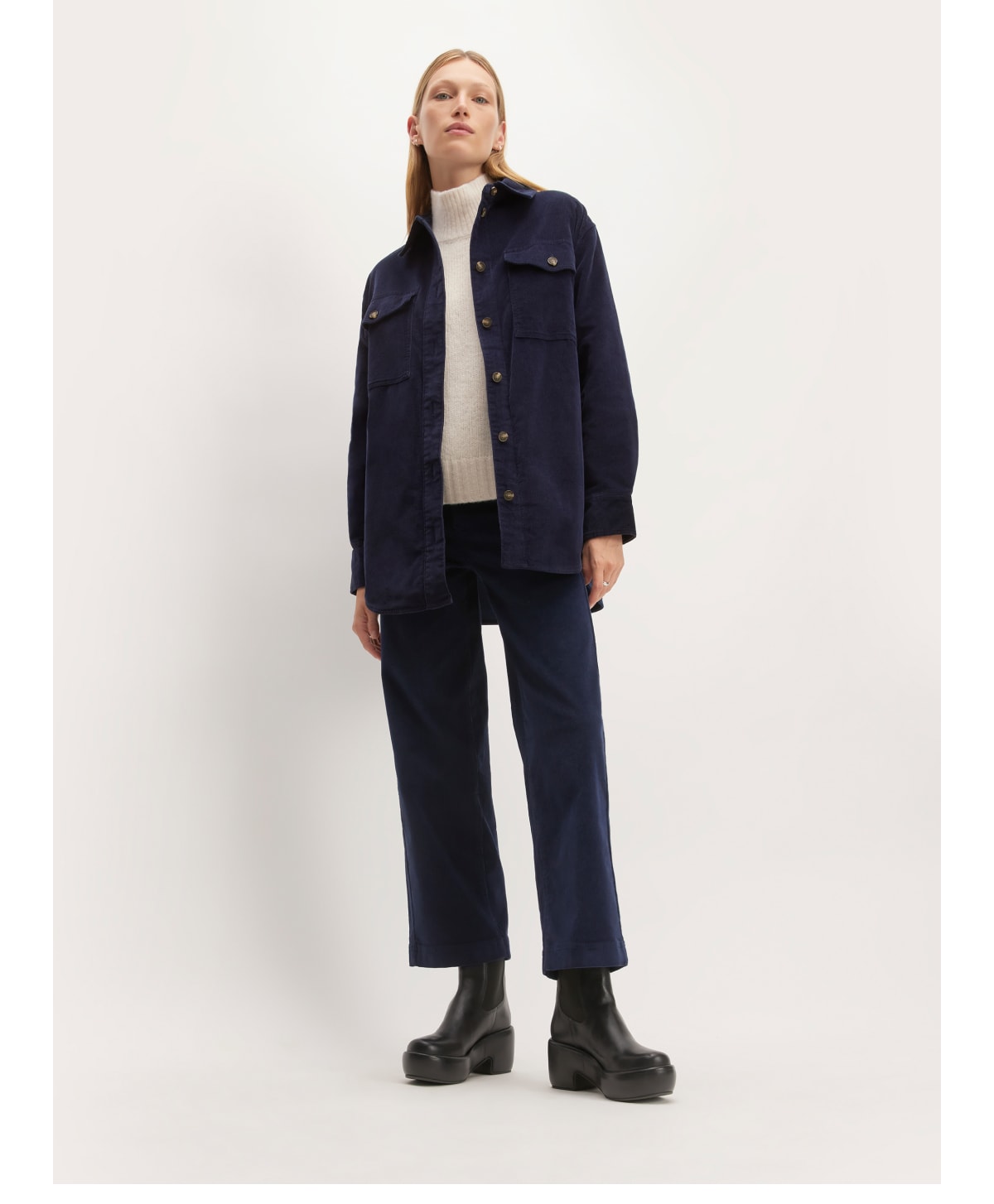 The Corduroy Oversized Shirt Jacket Navy – Everlane