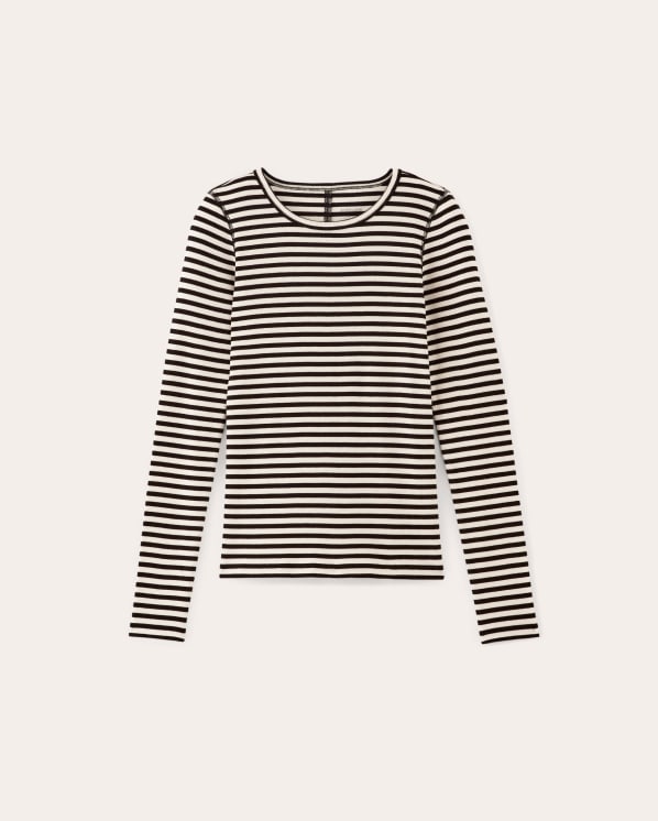 [Image] The Luxe Micro-Rib Long-Sleeve Crew | Bone / Black